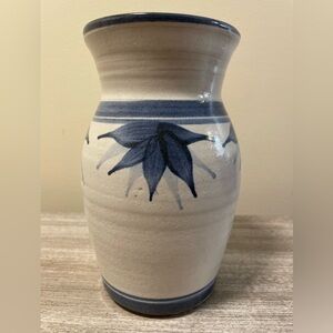 Hand Painted Blue Floral Pottery Vase